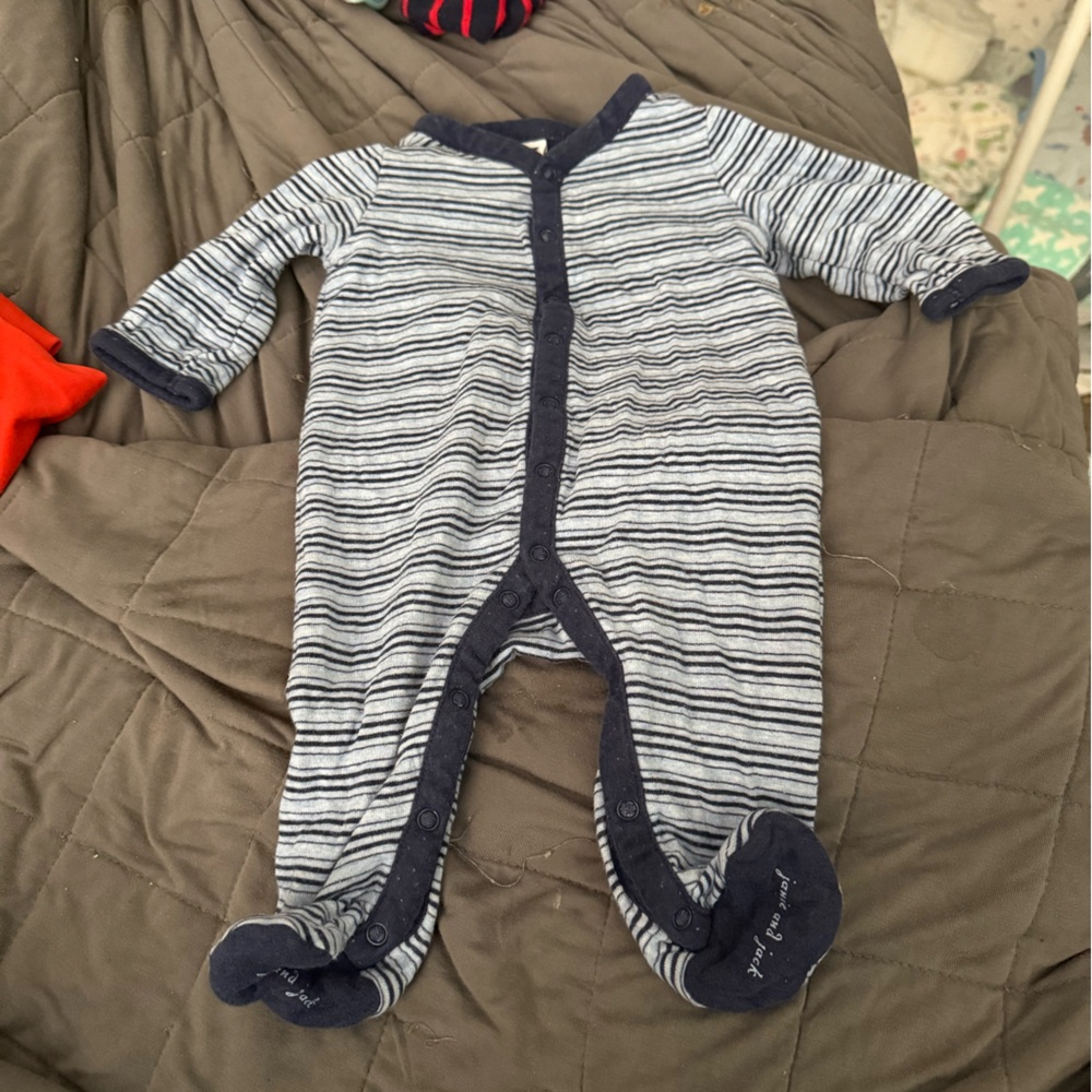 Janie and Jack Navy and White Striped Footie